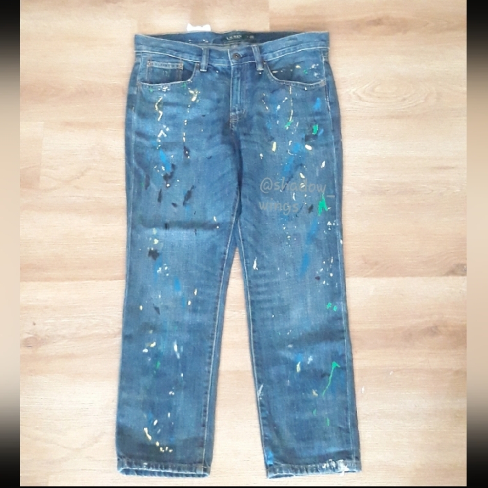Ralph Lauren Girlfriend Paint Splatter Jeans / Size 6 Painted Cropped Jeans - Picture 11 of 15
